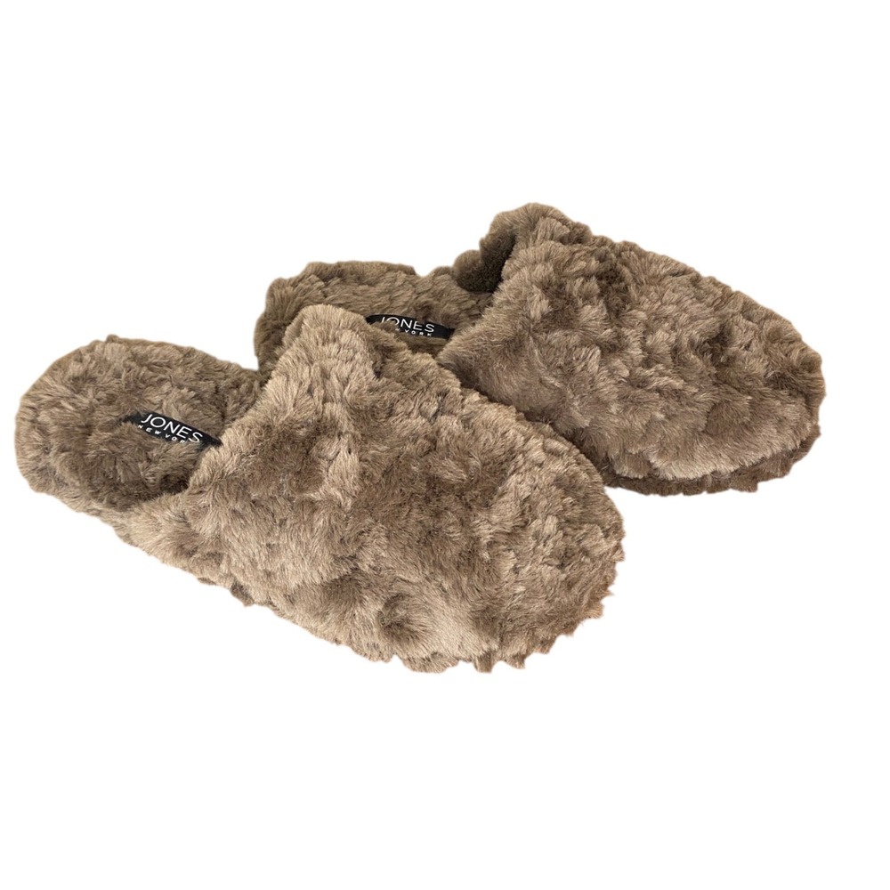 Jones New York Faux Fur Slide Slippers Taupe Brown Size Large L Womens Shoes